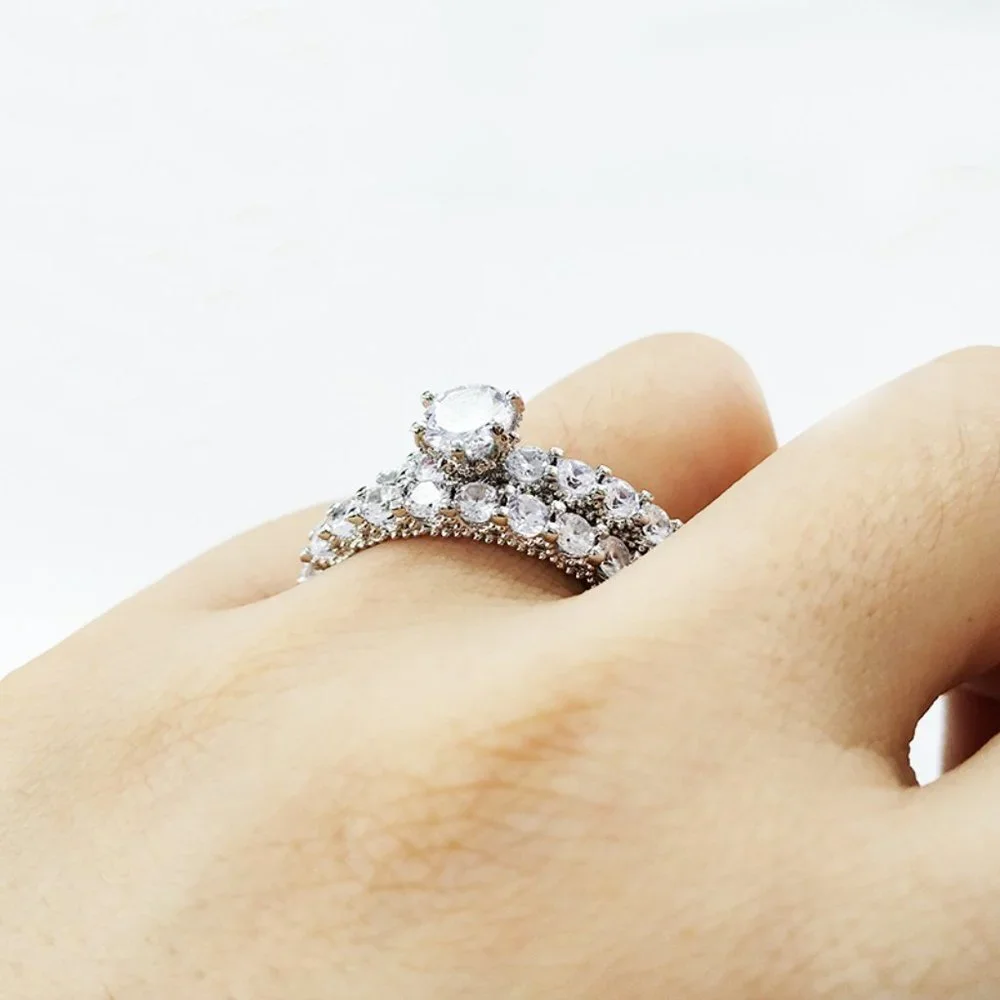 😍Luxury 2pcs/Set Wedding Engagement Ring Set for Women, F135 - Picture 7 of 10